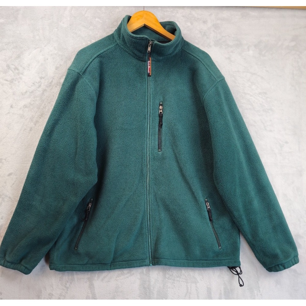 LL Bean Vintage Men's XL Full Zip Pockets Fleece Jacket Green Outdoor Classic